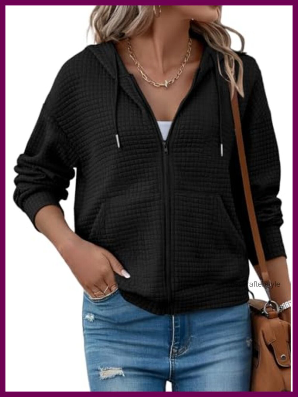 Oversized Waffle Knit Zip Up Hoodie Sweatshirt Casual Fall Jacket with Pockets